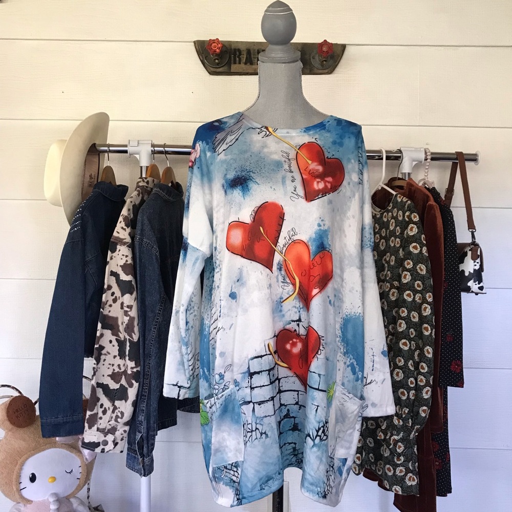 Peek-a-Boom Long Sleeve Heart Floral Themed Midi Dress Women Size Medium